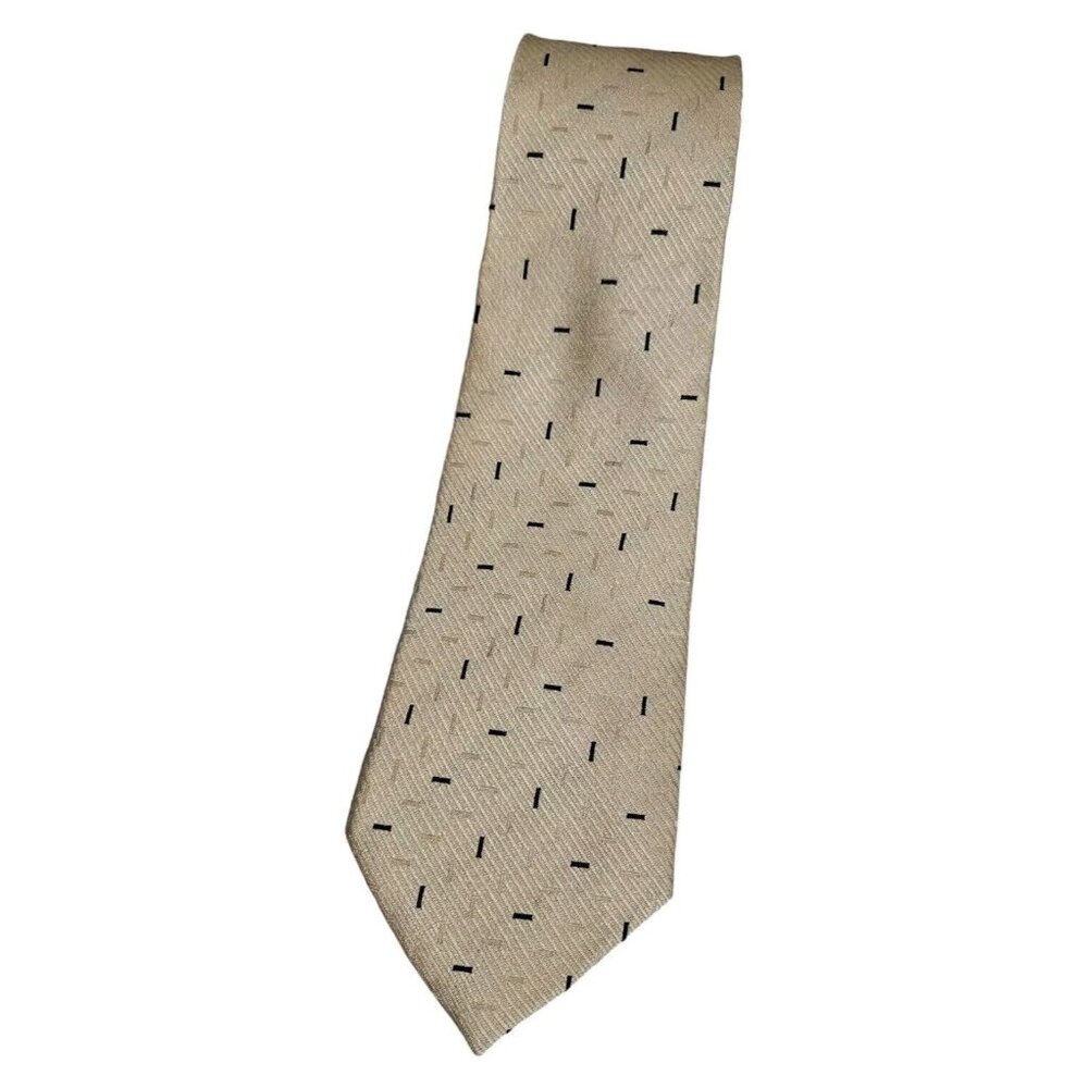 EMPORIO ARMANI Men's Silk Acetate Tie LUXURY Beige Geometric W:3.4" EUC